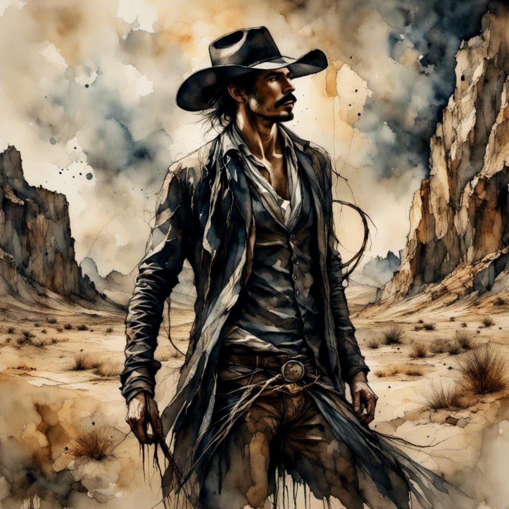 Dark Cowboy in Desert Landscape