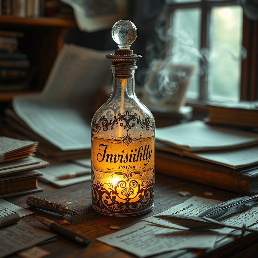 Whimsical Invisibility Potion in Antique Bottle