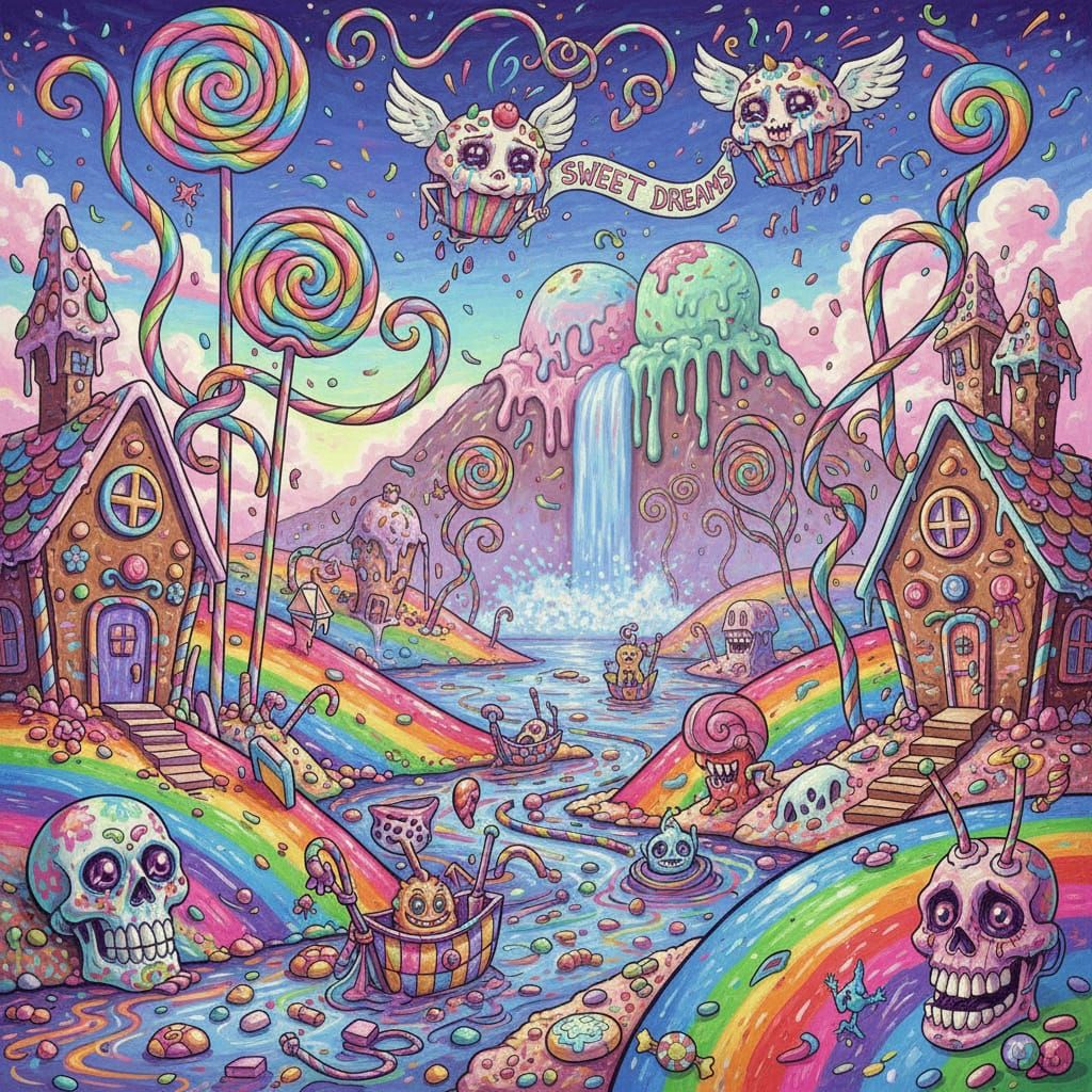 Whimsical Candy Land with Gingerbread Houses