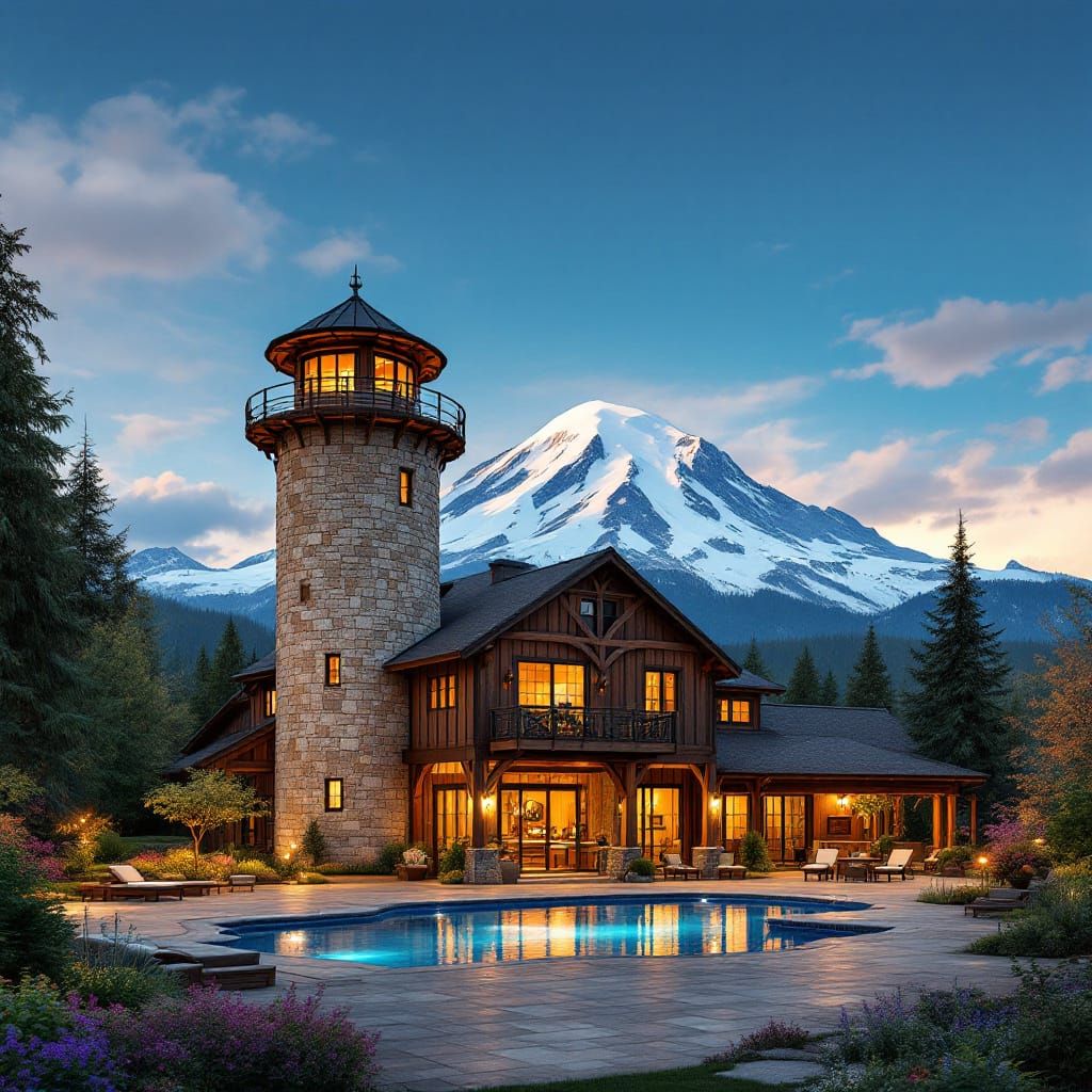 Majestic Barndominium with Rainier View: A Cinematic Poster