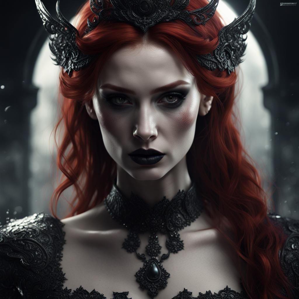 Redhead Woman with Smokey Eyes in Dark Fantasy Art