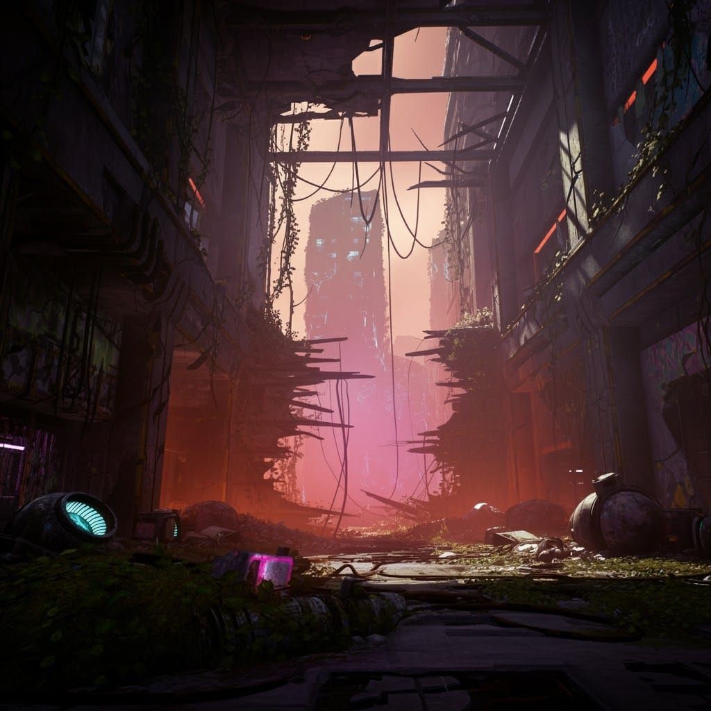 Neon Post-Apocalyptic Cityscape Inspired by Surreal Futurism