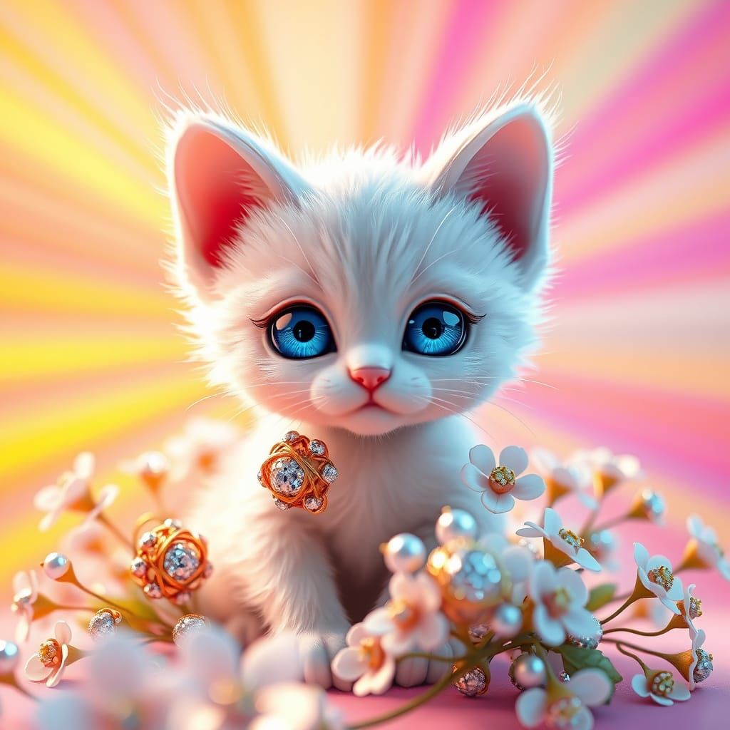 Whimsical 3D Digital Art of a Gold Wire Kitten