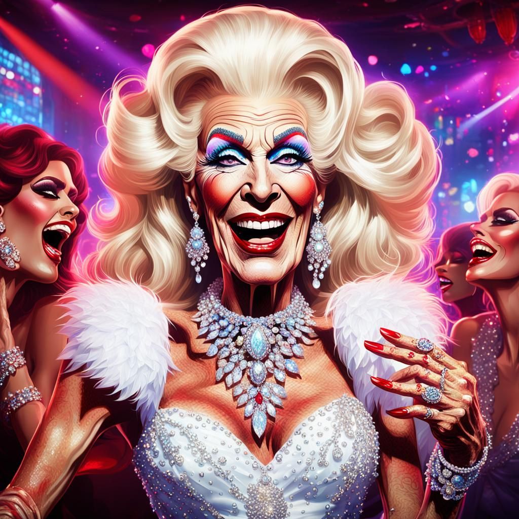 Glamorous Transvestite Laughs in Fantasy Nightclub