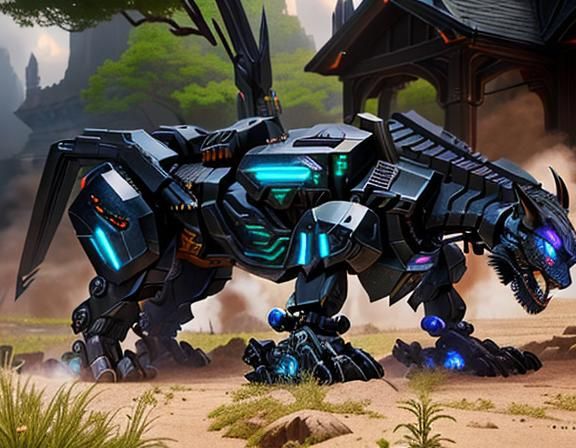 Mechanical Fantasy Cat in Cybernetic Style