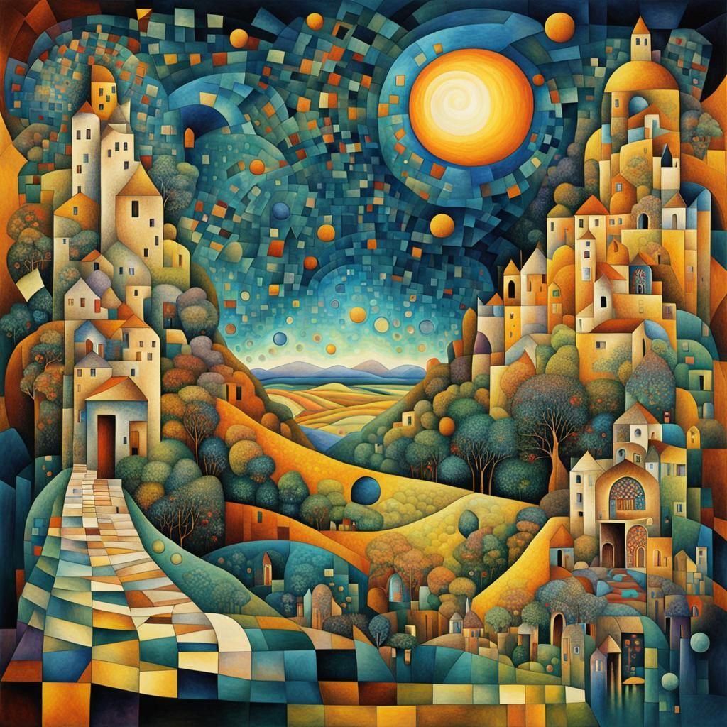 Surreal Cubist Dreamscape in the Style of Klimt