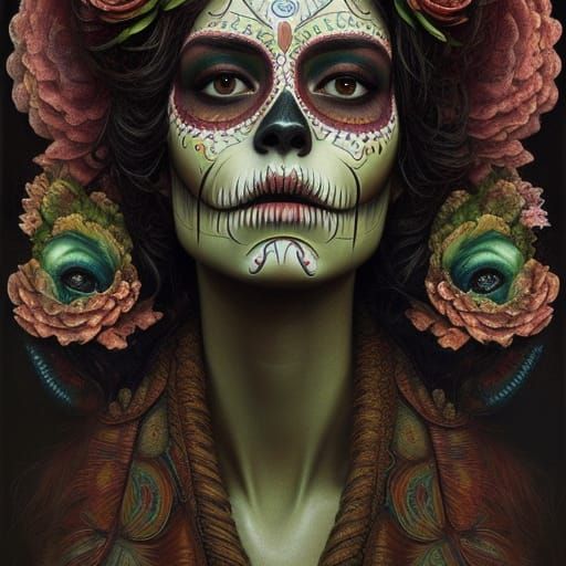 Hispanic Girl with Lizard Skin and Day of the Dead Makeup