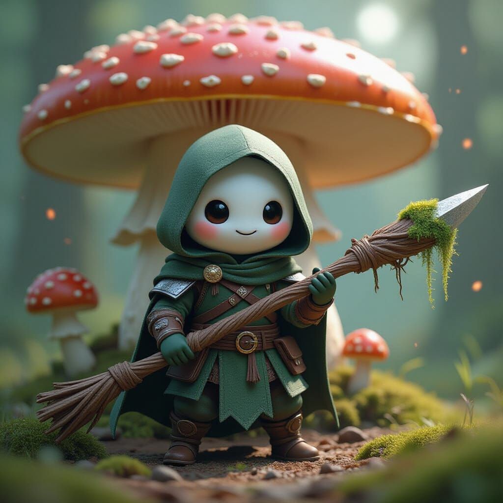 Kodama Warrior in Forest Armor with Glowing Weapon