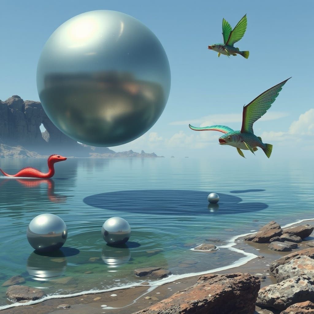 Mystical Sea Serpent Observes Hovering Orbs
