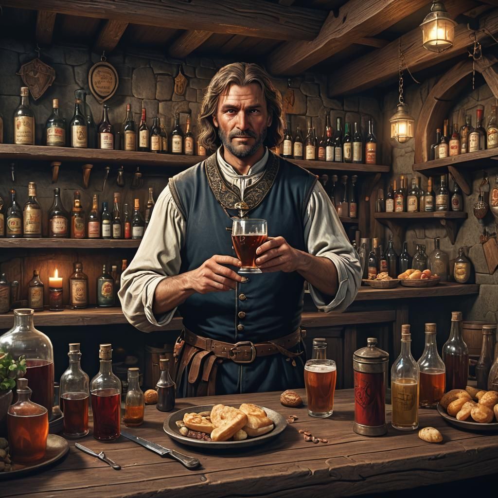 Medieval Hostel Interior as Dark Fantasy Art