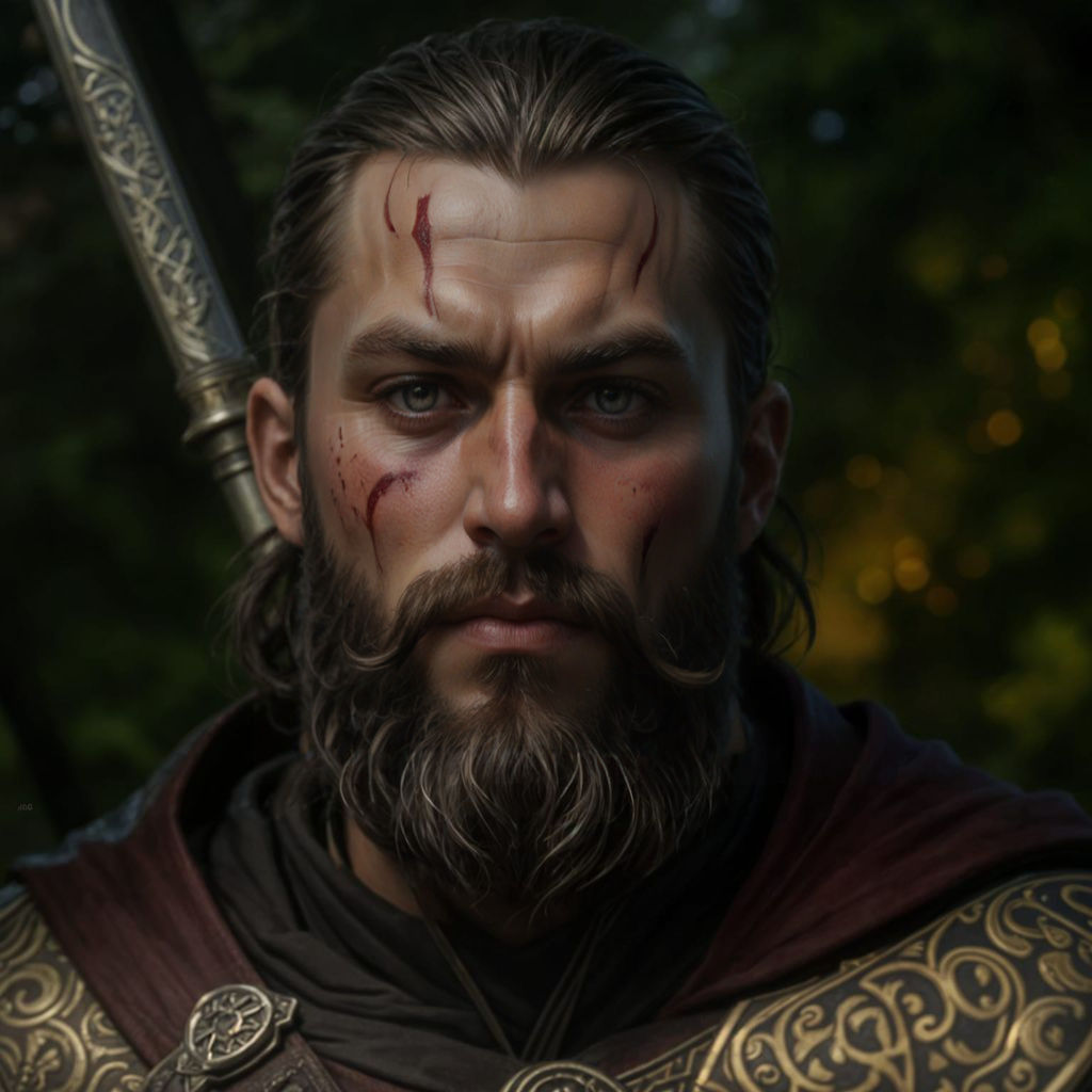 Epic Viking Warrior Portrait in Triadic Colors