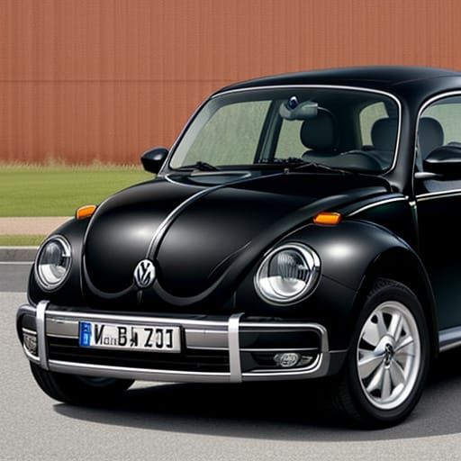 Miniature Volkswagen Beetle in Glossy Black on a Tabletop