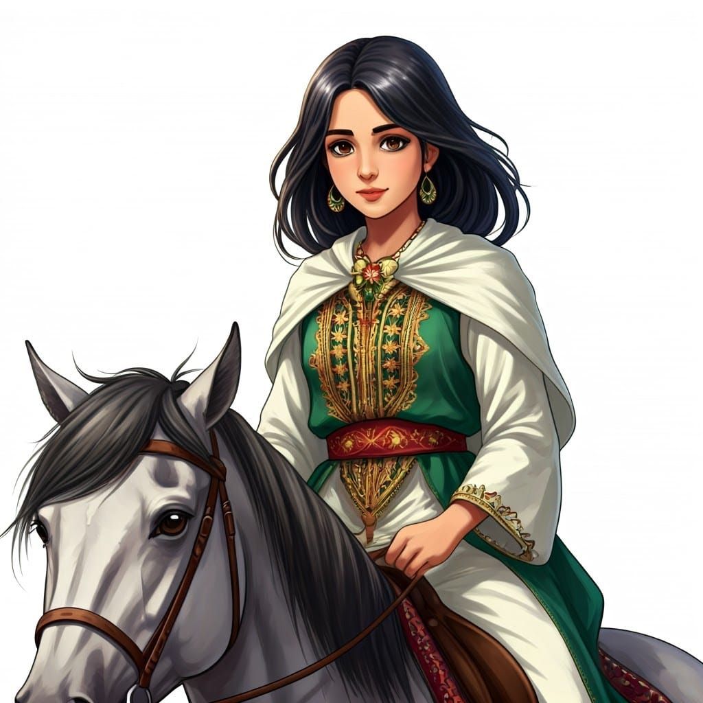 Algerian Girl Riding Horse in Anime Style