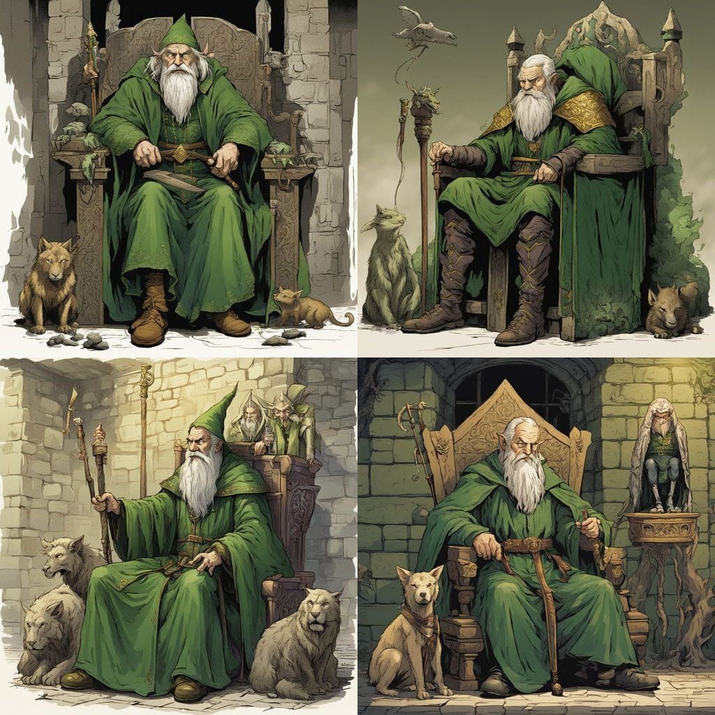 Sitting High Elf Wizard with Blond Hair and Evil Intentions