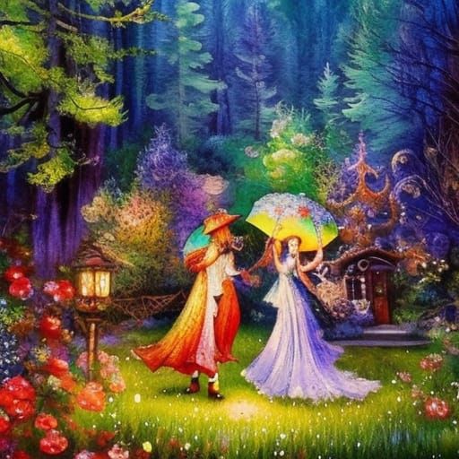 Enchanted Woodland Picnic in Watercolor Gouache Style