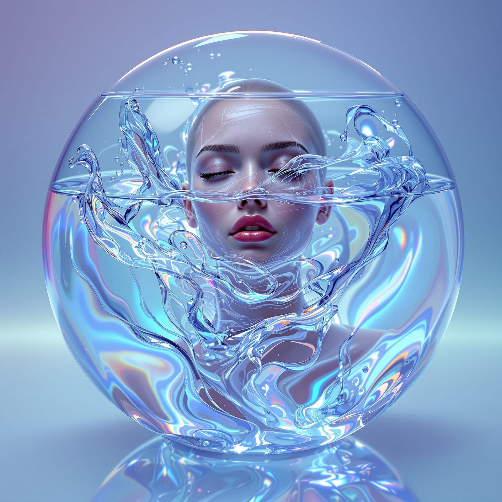 Liquid Human Form in Iridescent Water Bowl