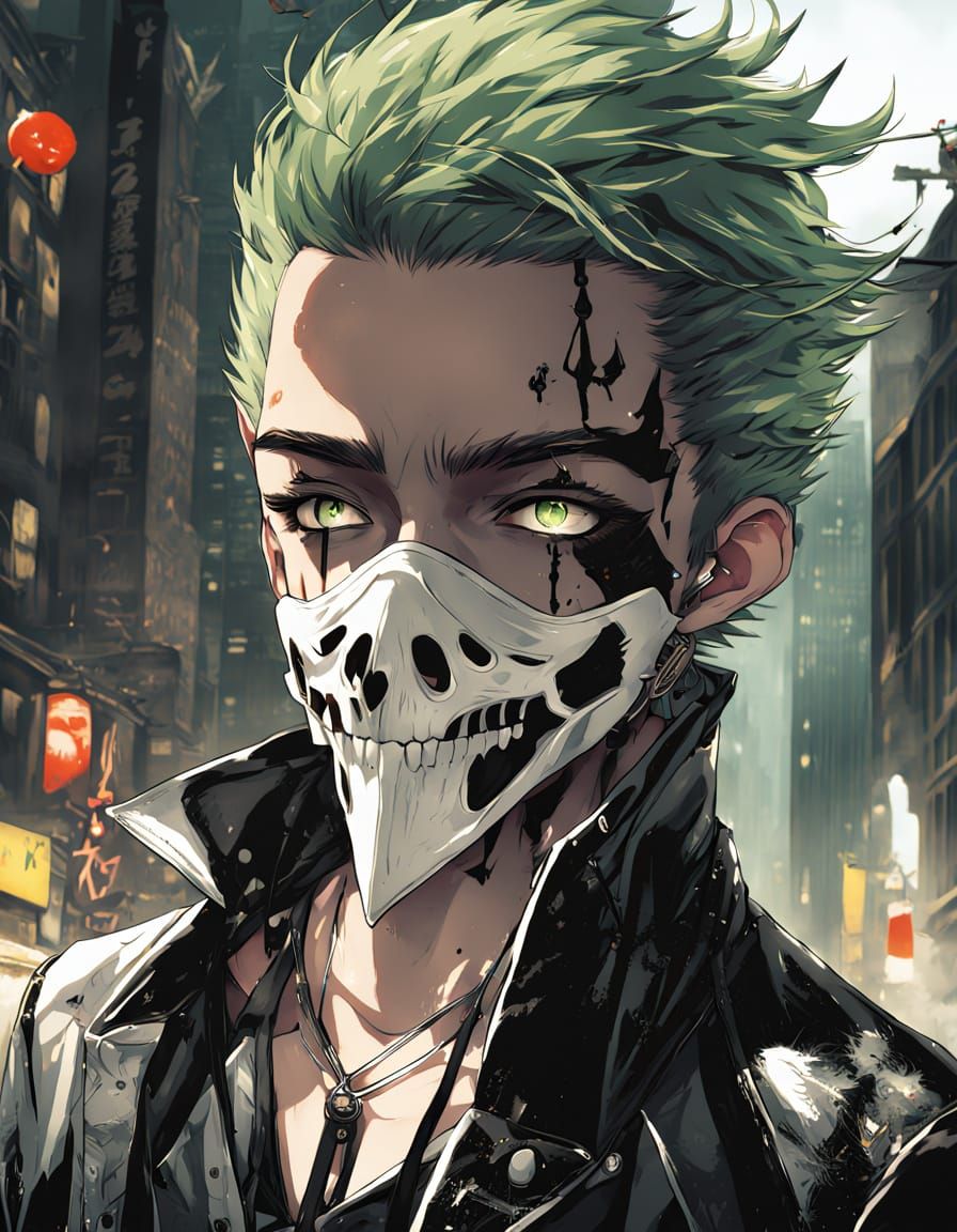 Cyberpunk Zoro in a Dark Fantasy Aesthetic