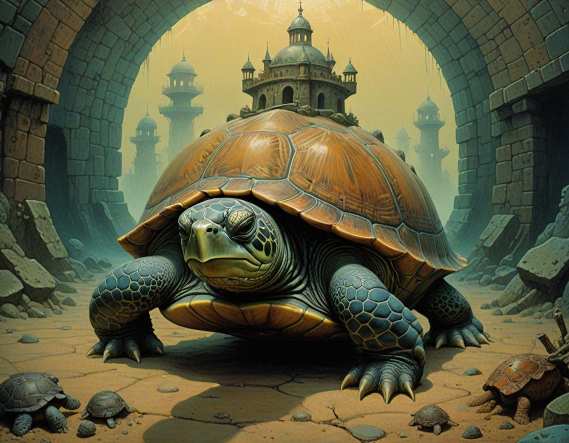 Clockpunk Turtle Warrior Defends Friends in Vibrant Shield C...