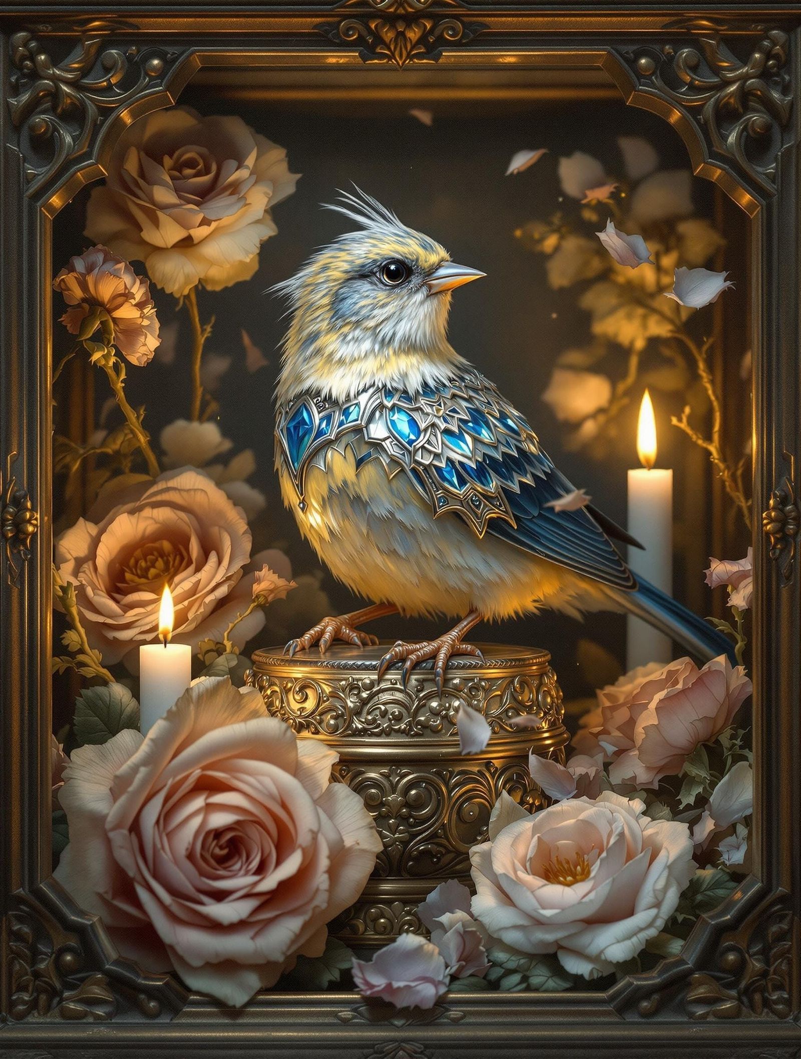 Intricate Porcelain Music Box Interior with Crystalline Cana...