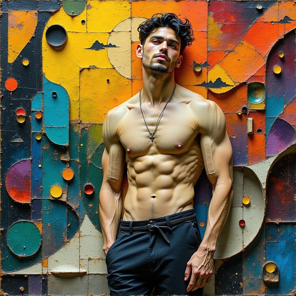 Dreamlike Muscled Man in Surrealist Baroque Style