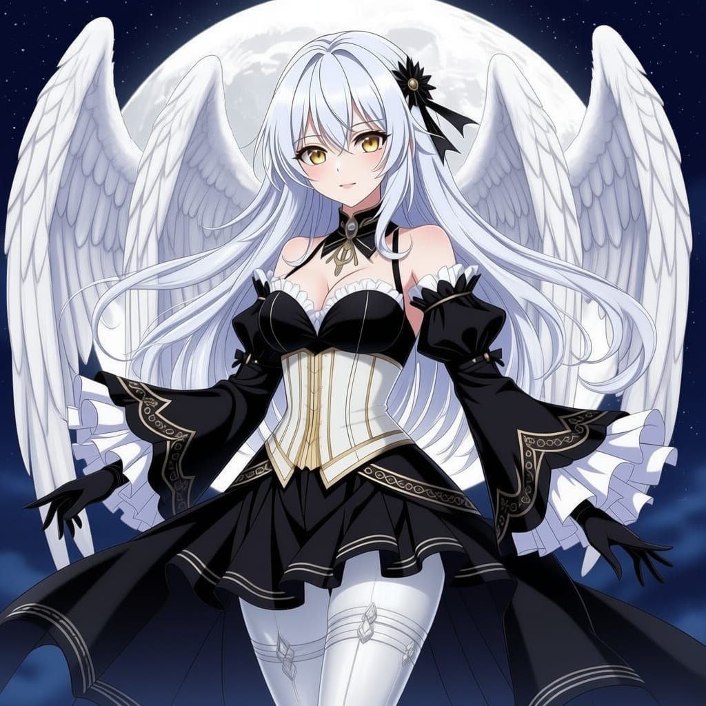 Angel Gabriel with Moon and Gothic Dress