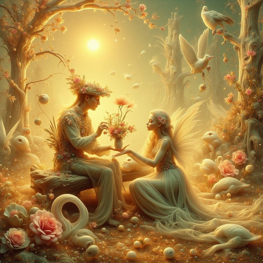 Serene Woman in Dreamy Enchanted Forest