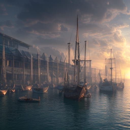 Boats in Harbor: Hyperrealistic Volumetric Lighting