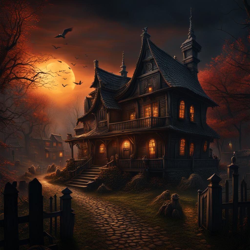 Creepy Haunted Village Digital Art