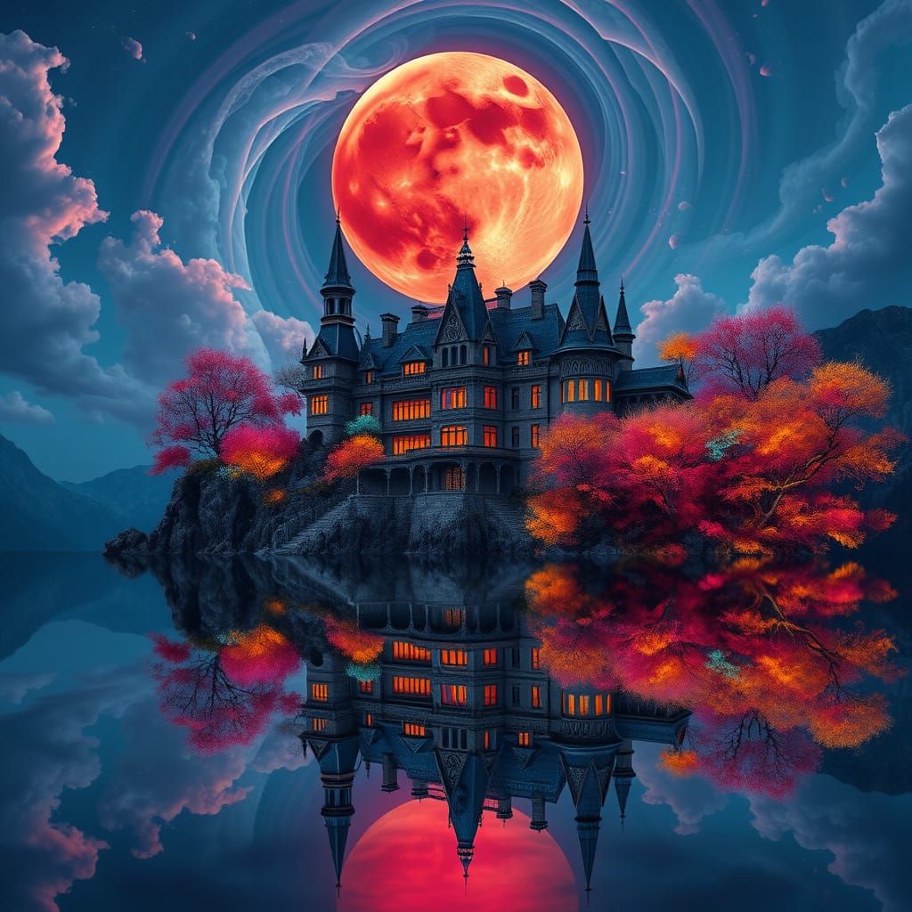 Surreal Cliffside Mansion in Dreamlike Digital Painting