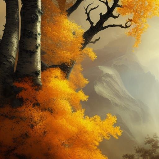 Magical Golden Aspen Tree in Dark Fantasy Style