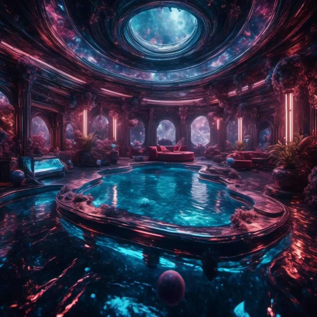 Bar swimming pool in a spaceship