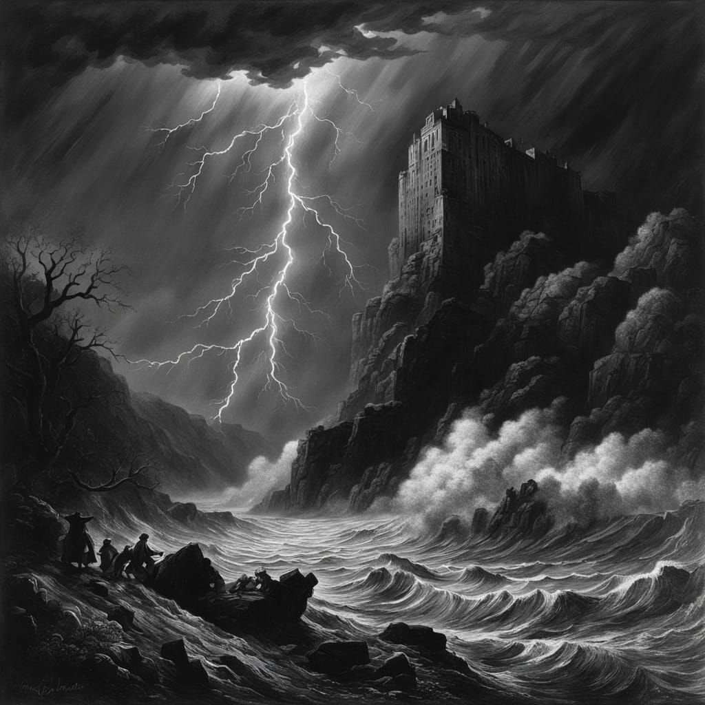 Storm Peak in Classic Black-and-White Style