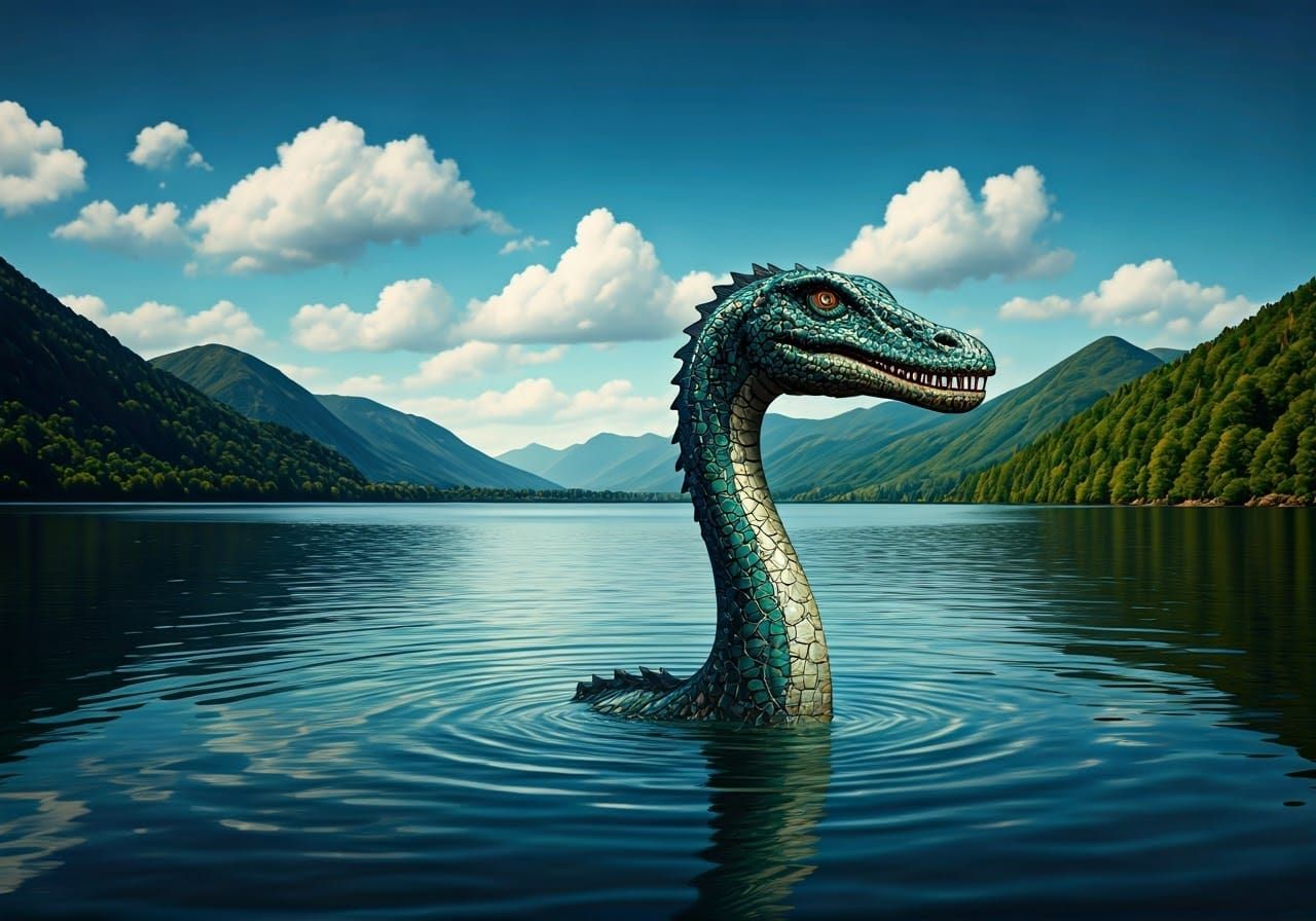 Surreal Mosaic Loch Ness Monster Emerges from Crystal Clear ...