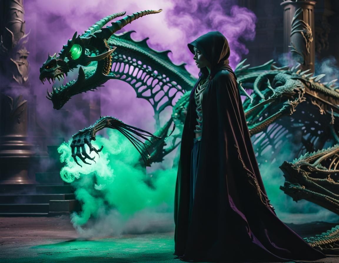 Dragon Skeleton Emerges from Magic Smoke in 8K