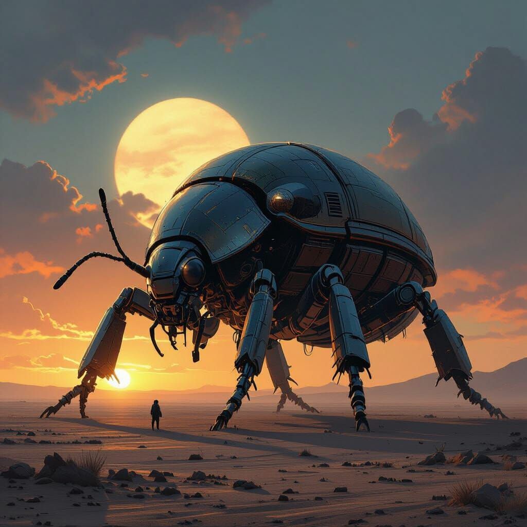 Giant Mechanical Beetle on Alien Plain