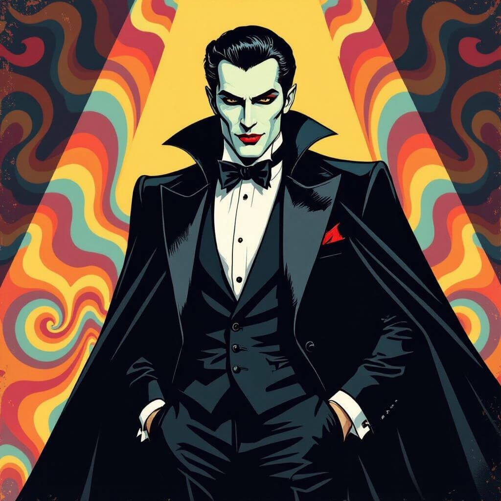 Stylish Vampire in 60s Pop Art Psychedelic Style