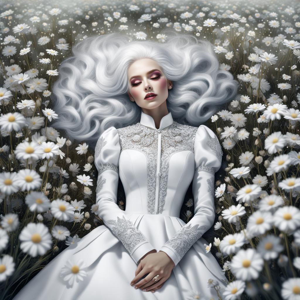 Woman Resting in Flower Field: Digital Matte Painting