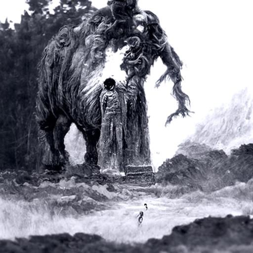 Ancient Beast Confrontation: Gloomy Pencil Drawing