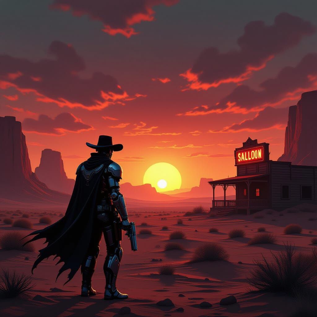 Cyborg Cowboy in Alien Sunset Sci-Fi Western