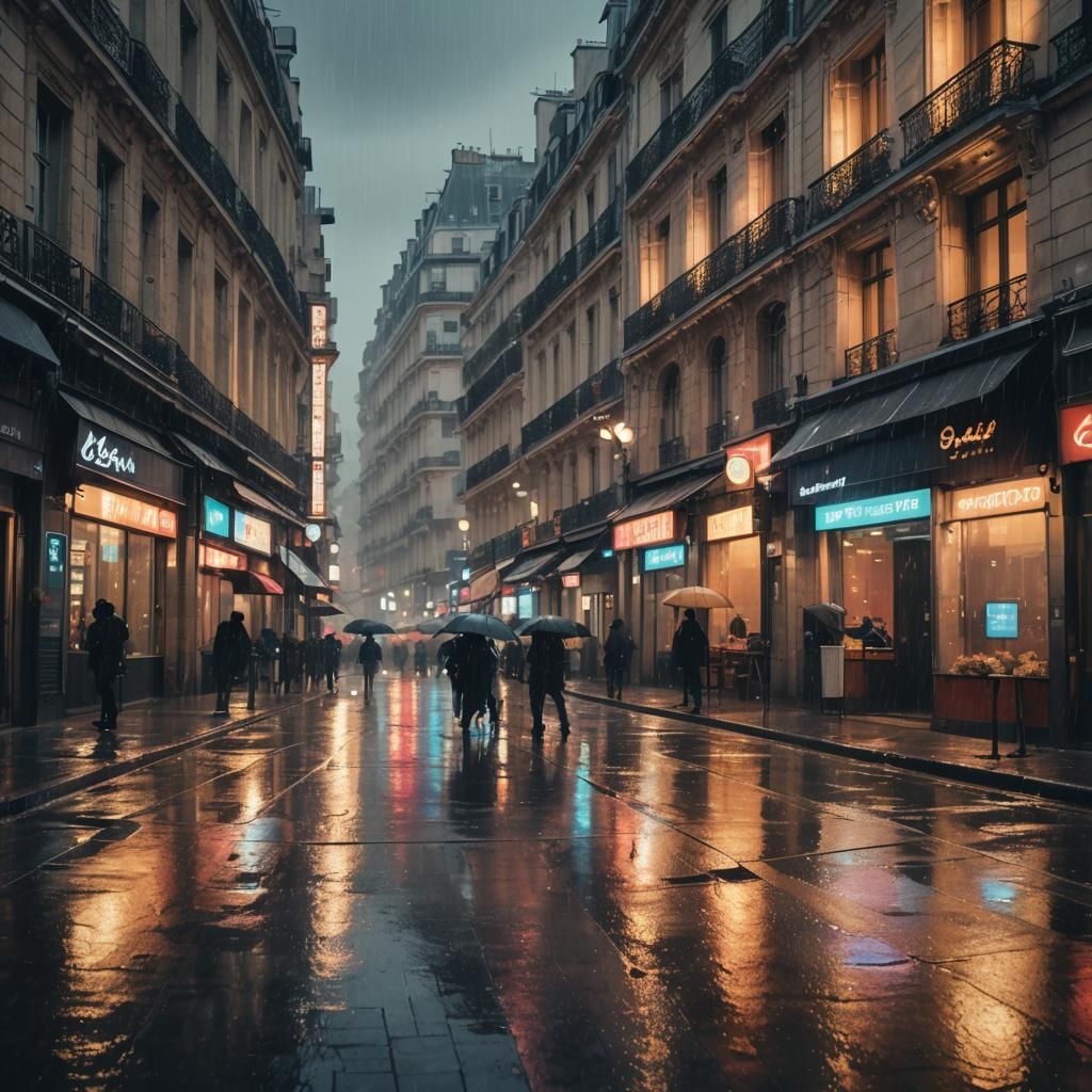 Paris Cyberpunk Winter Morning Rain