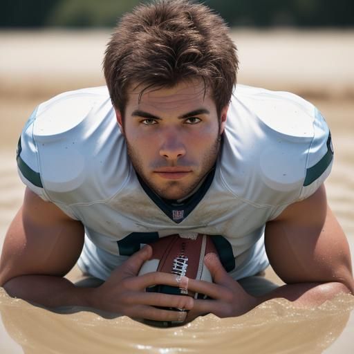 American Football Player Sinking in Quicksand
