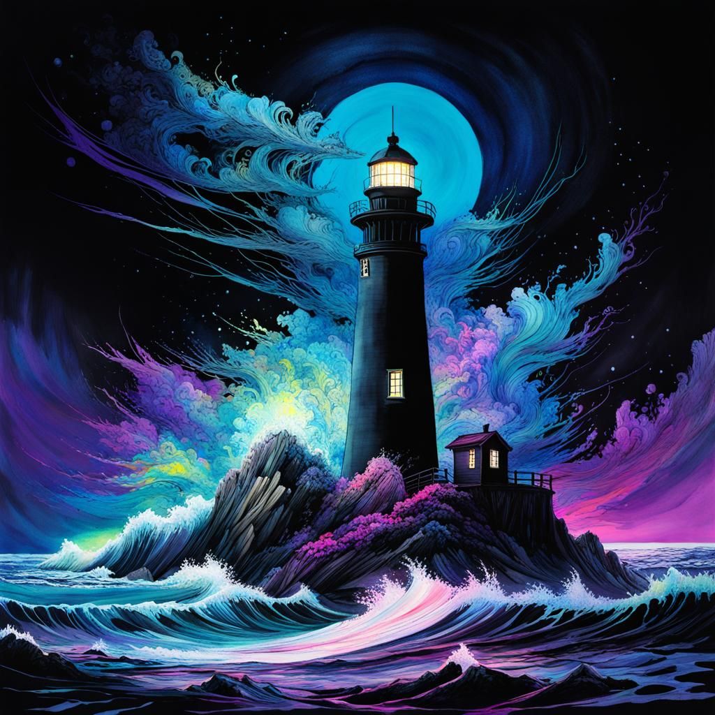 UV-Reactive Lighthouse in Chaotic Seascape
