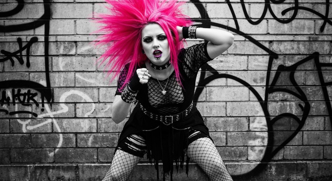 Edgy Punk Gyaru with Graffiti Art, High Contrast