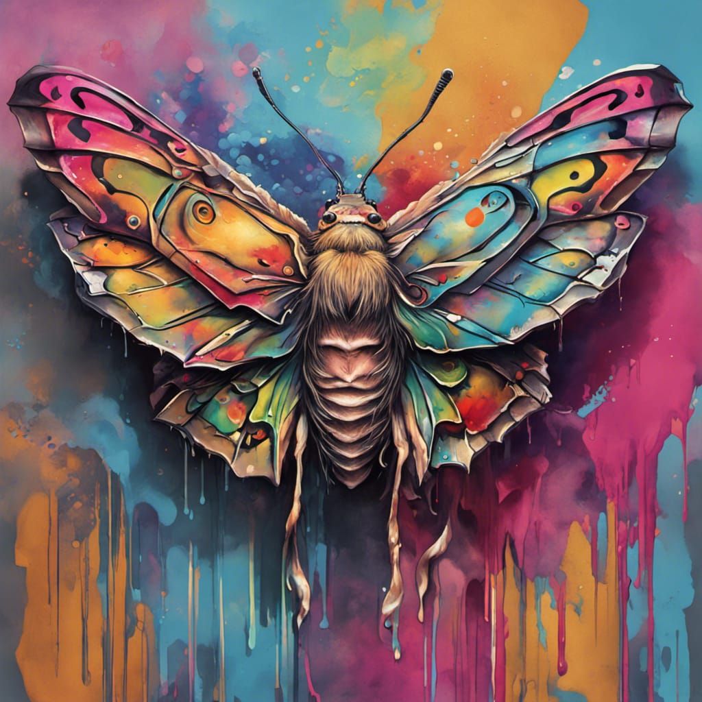 Anthropomorphic Female Moth in Graffiti Art Style
