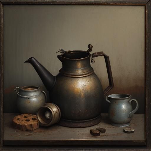 Grungy Coffee Pot: An Impasto Oil Chalk Painting