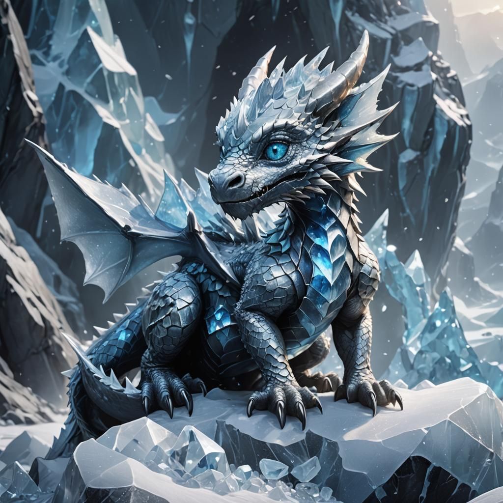 Diamond Dragon Perched on Glacial Rock: Concept Art