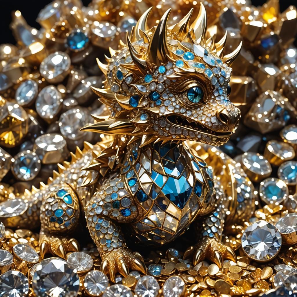 Diamond Baby Dragon Sculpture in Macro Shot