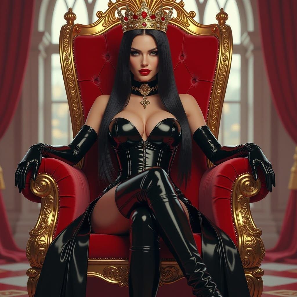 Queen on Throne in Latex Outfit