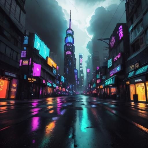Vibrant Cyberpunk Metropolis at Dusk