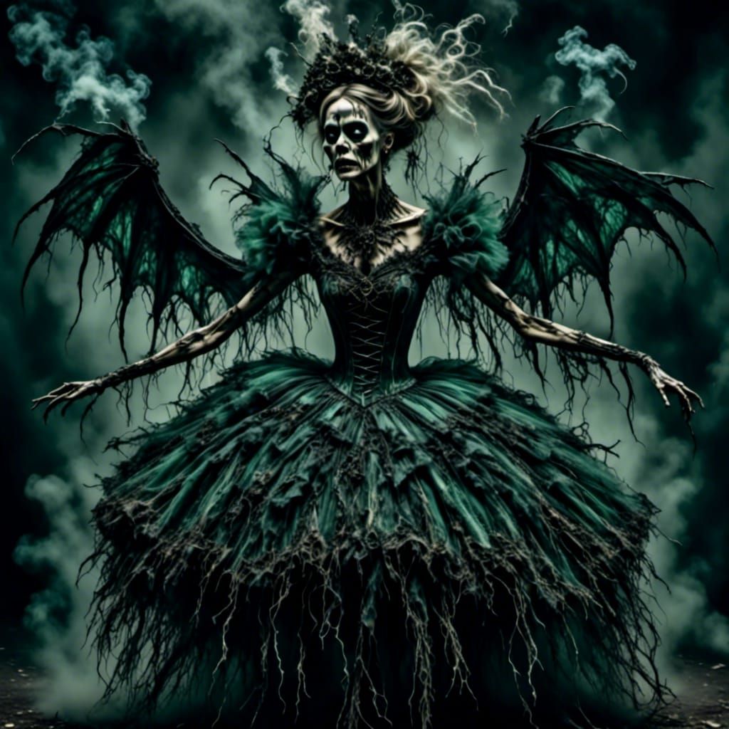 Decayed Zombie Ballerina Dissolving into Bats